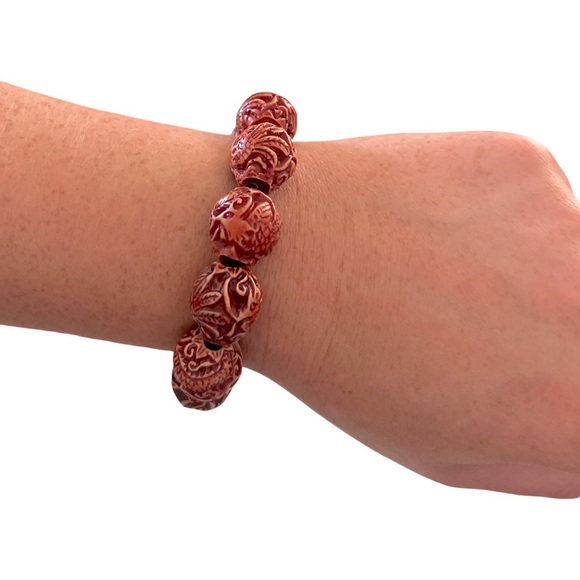 Dragon Red Beaded Stretch Tibetan Buddha Buddhist Prayer Meditation Bracelet - Picture 2 of 7